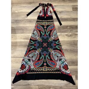 Evovarro Black Paisley Halter Maxi Dress S Handcrafted USA Y2K vintage graphic